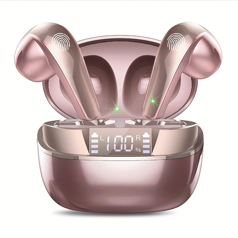 Wireless Earbuds, Wireless 5.3 Headphones HiFi Stereo, Wireless Earphones With ENC Noise Cancelling Mic, 40H, LED Display, Touch Control Ear Buds