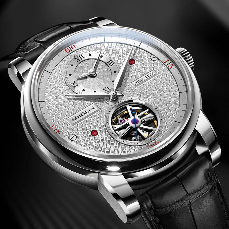 BORMAN 2024 Men's Skeleton Automatic Watch Unique Designer Water-Resistant Leather Band Pointer Dial Display