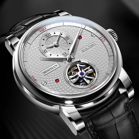 BORMAN 2024 Men's Skeleton Automatic Watch Unique Designer Water-Resistant Leather Band Pointer Dial Display
