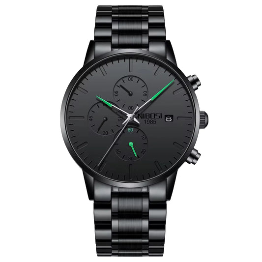 NIBOSI 2588 Customize Logo All Black Design Business Men Watch Luminous Wristwatches Stainless Steel Quartz Watches