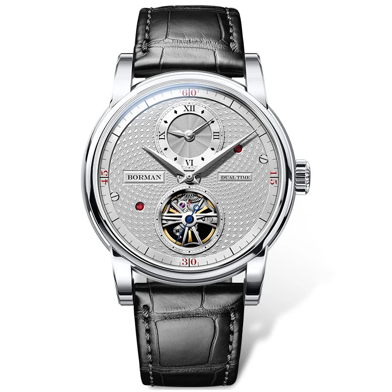 BORMAN 2024 Men's Skeleton Automatic Watch Unique Designer Water-Resistant Leather Band Pointer Dial Display