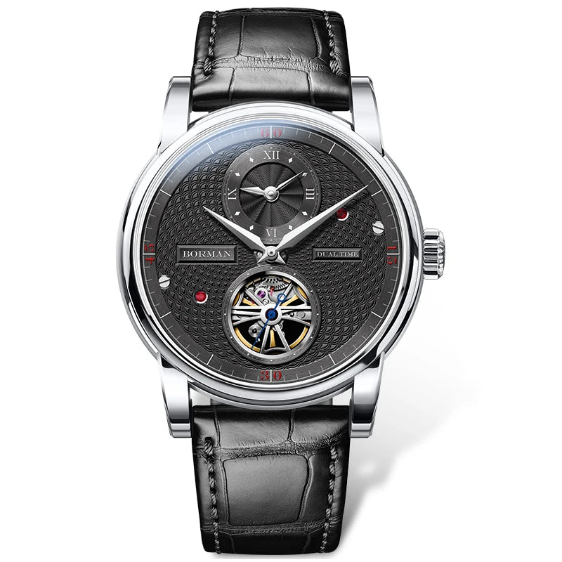 BORMAN 2024 Men's Skeleton Automatic Watch Unique Designer Water-Resistant Leather Band Pointer Dial Display