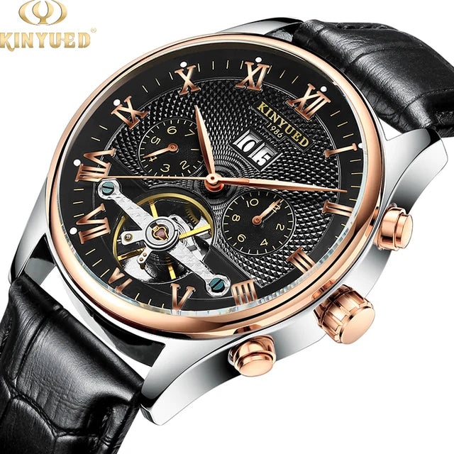 KINYUED J012 Montre De Luxe Homme Fashion Business Men Watch Leather Strap Sport Wristwatch Automatic Mechanical Watch for Male