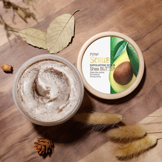 Shea Butter Exfoliating Scrub Cream Face Body Deep Pores Avocado Smooth Treatment Cleansing Wash Peach Acne Face Whitening