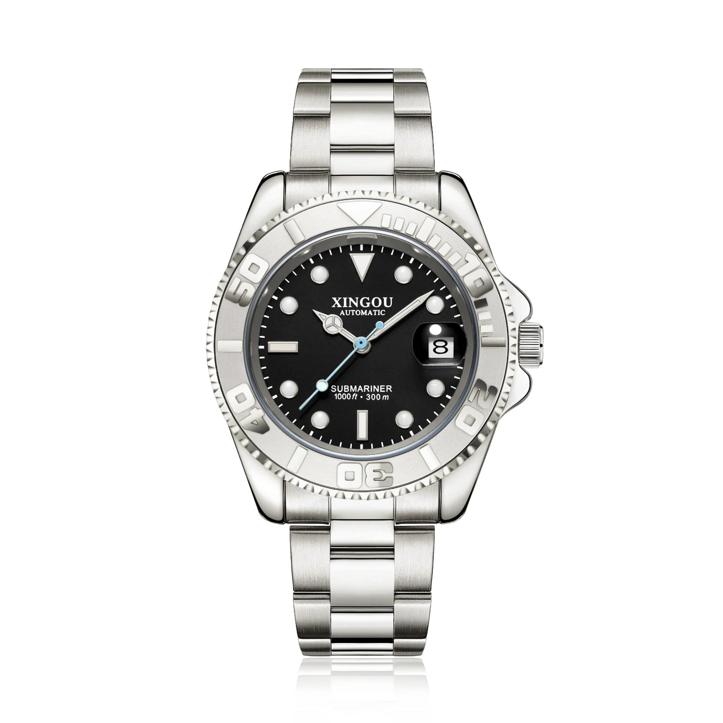 Automatic Mechanical Stainless Steel Strap Gold Silver Gradient Black Dial Date Business Men Watch