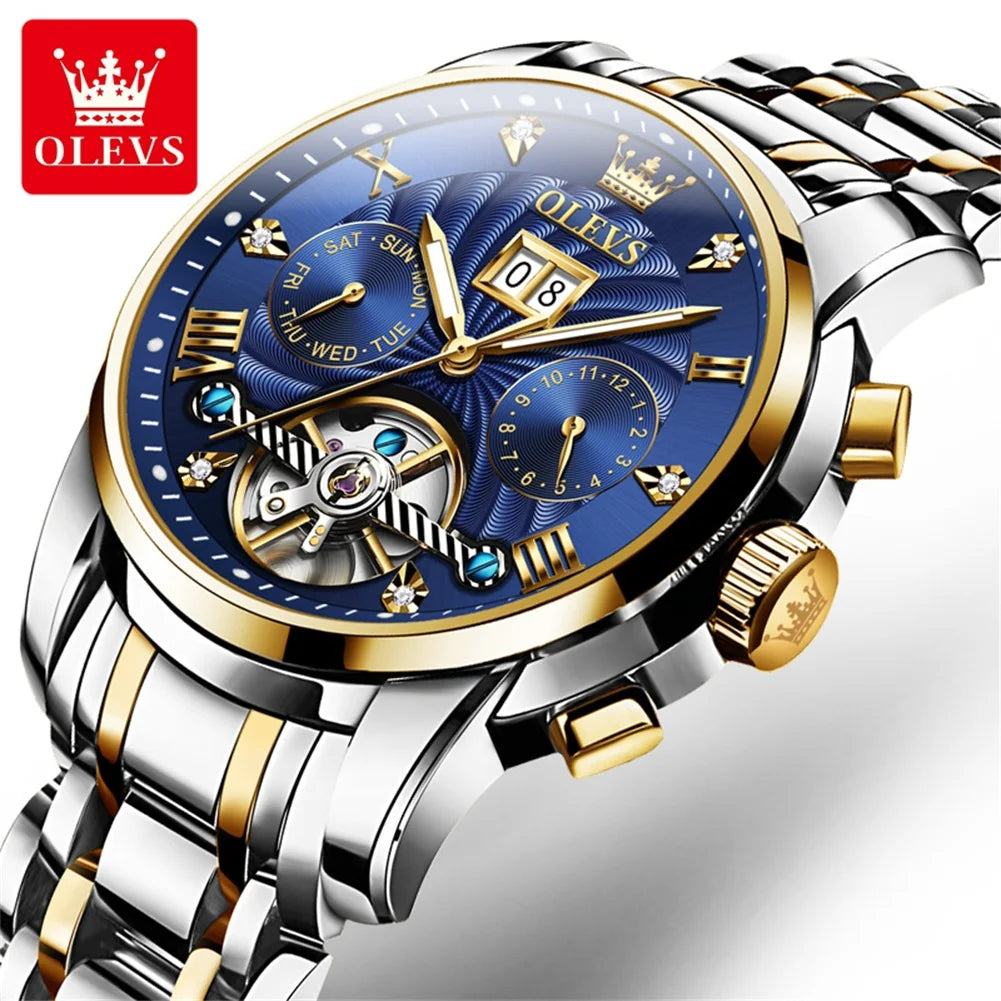 OLEVS 9910 Sports Automatic Tourbillon Watch - Self-Winding Luminous Waterproof