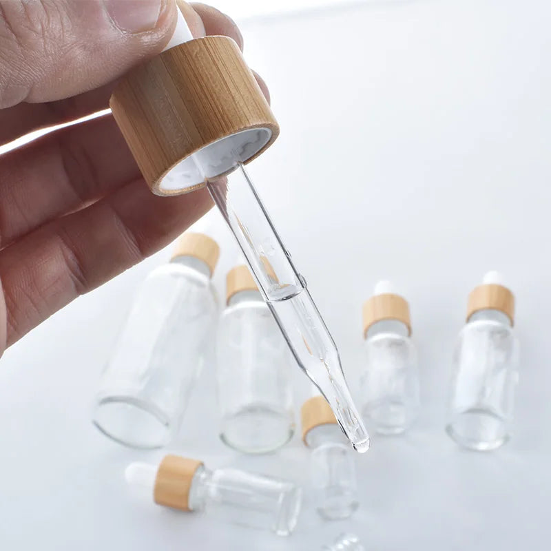 Essential Oil Dropper Bottles for Cosmetic Skin Care 5ML-100ML Glass Pipette Container Packaging with Bamboo Lid Dropper Bottle