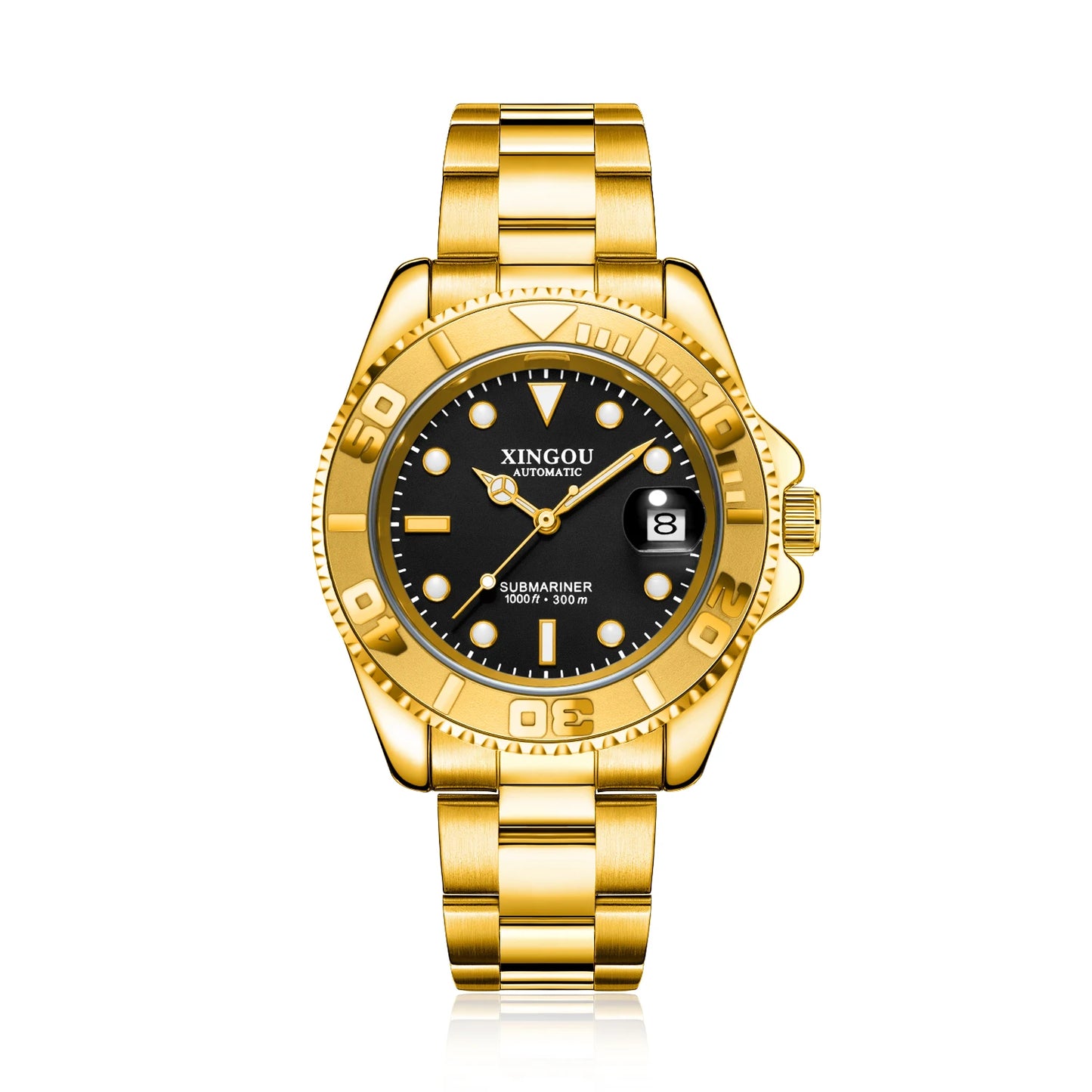 Automatic Mechanical Stainless Steel Strap Gold Silver Gradient Black Dial Date Business Men Watch
