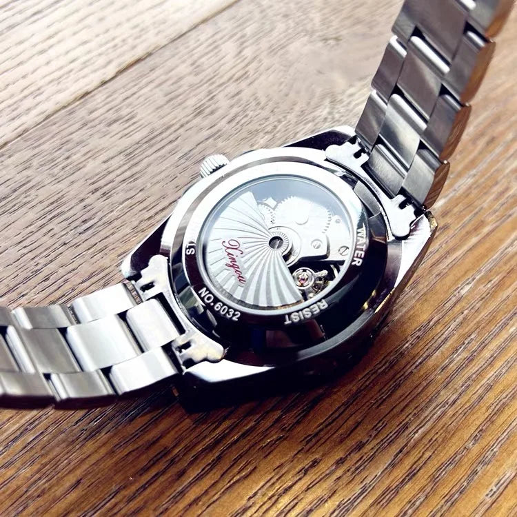 Automatic Mechanical Stainless Steel Strap Gold Silver Gradient Black Dial Date Business Men Watch