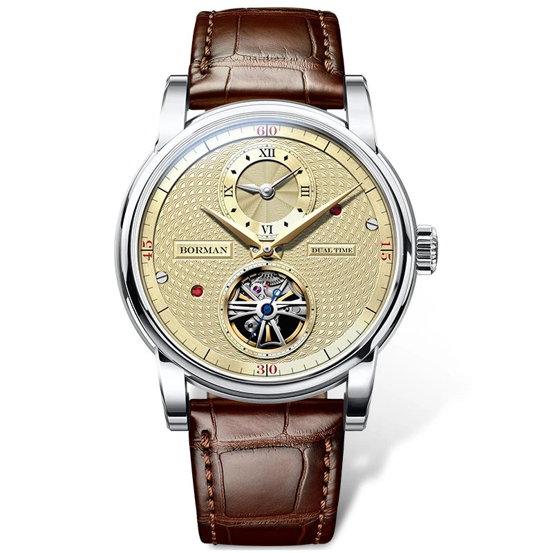 BORMAN 2024 Men's Skeleton Automatic Watch Unique Designer Water-Resistant Leather Band Pointer Dial Display