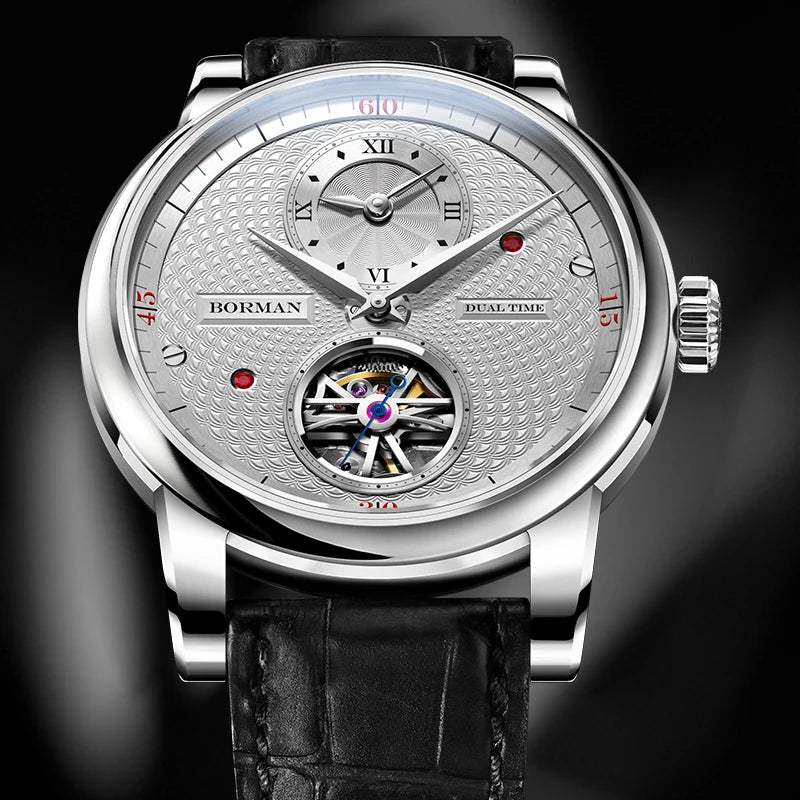 BORMAN 2024 Men's Skeleton Automatic Watch Unique Designer Water-Resistant Leather Band Pointer Dial Display