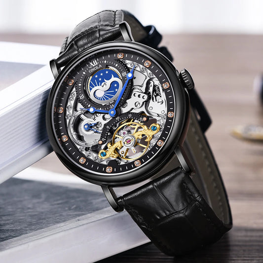 ONOLA 6836 Skeleton Tourbillon Watch - Gold Silver Automatic