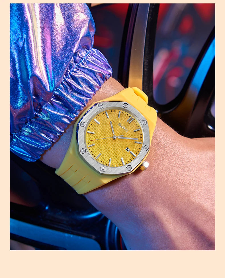 Fashion Men's Quartz Sports Watch Alloy Graduated Dial Silicone Strap Waterproof Quartz Watch with Date Unisex