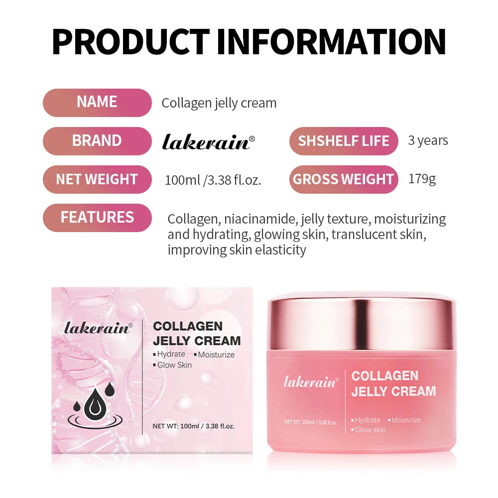 Collagen Jelly Cream Lifted Look Gives 24h Glow Tightening Soothing Moisturizing Anti-Aging Firmness Hydration Pink Gel 100ml