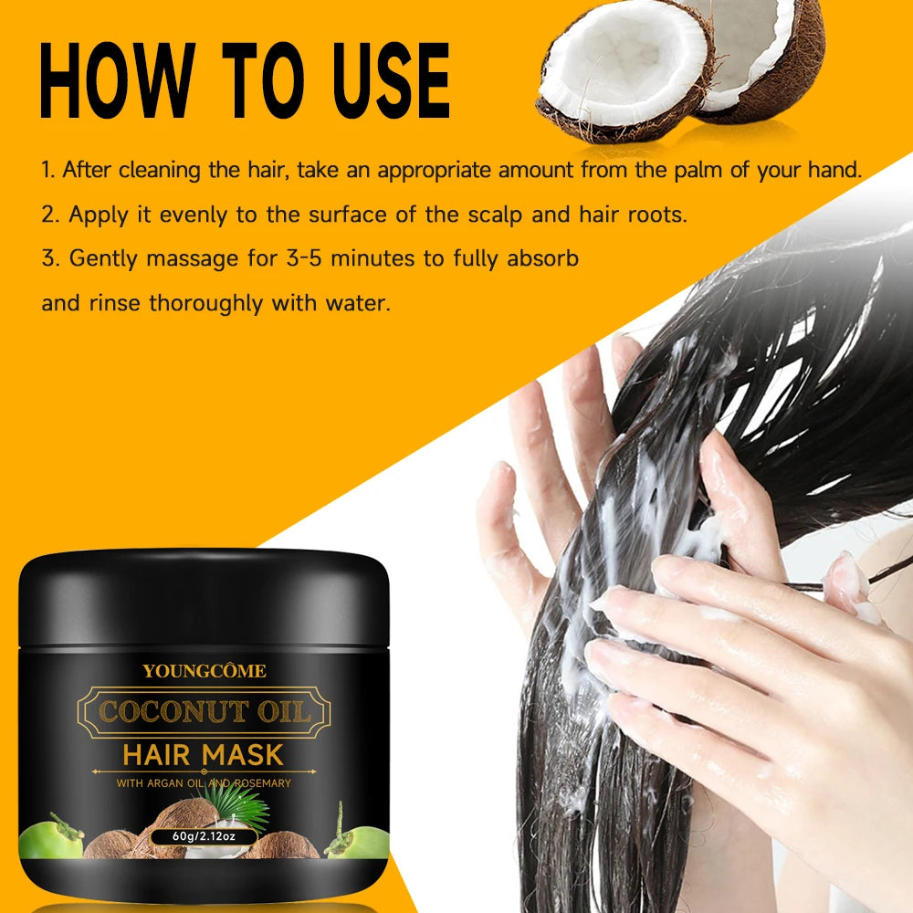 Coconut Oil Hair Mask-contains rosemary ginger extracts,moisturizes nourishes hair, roots to tips, suitable for all hair types