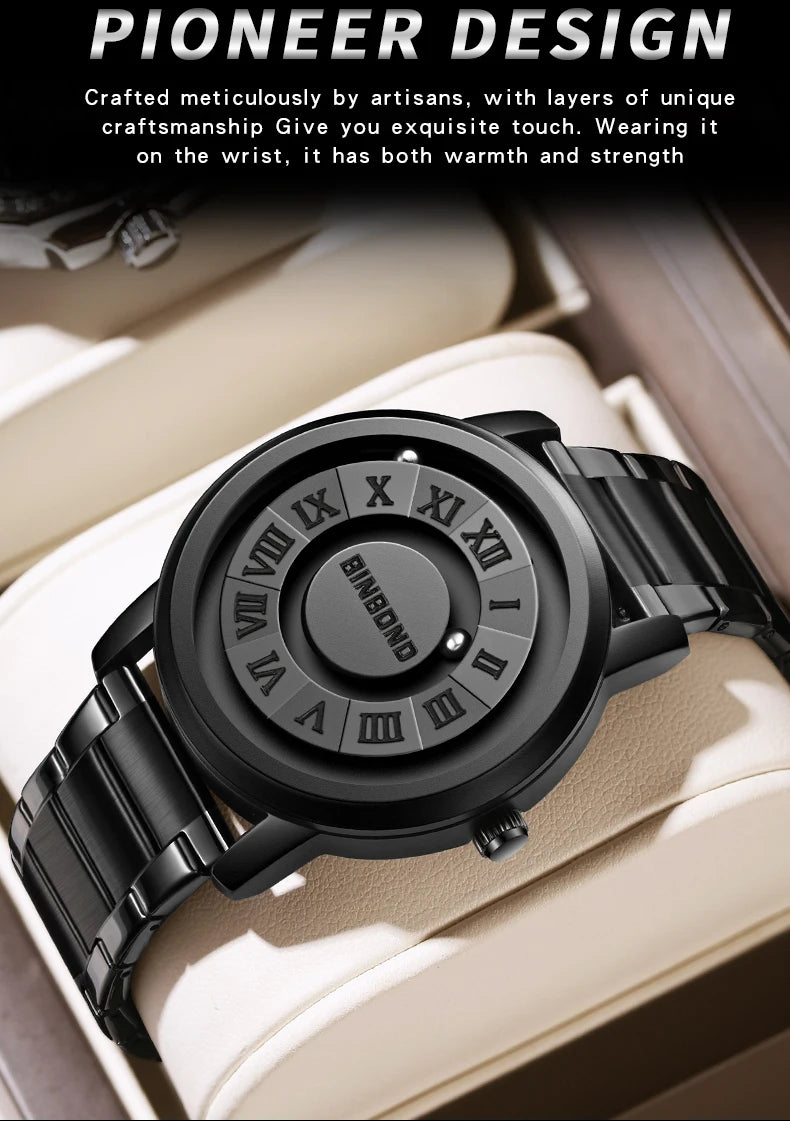 BINBOND Men Quartz Watches Top Brand Luxury Stainless Steel Waterproof Hollow Out Stainless steel Wristwatches Relogio Masculino