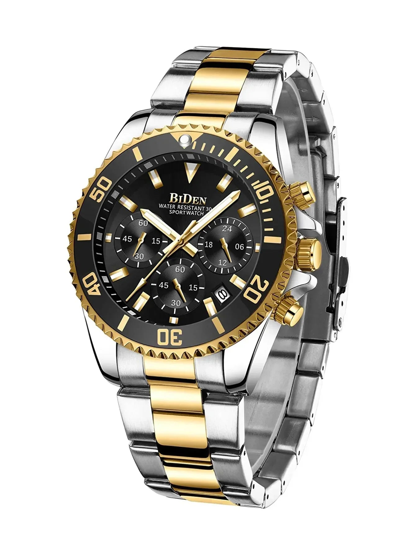 BIDEN Mens Chronograph Stainless Steel Strap Waterproof Date Quartz Watch, Business Casual Wrist Watches