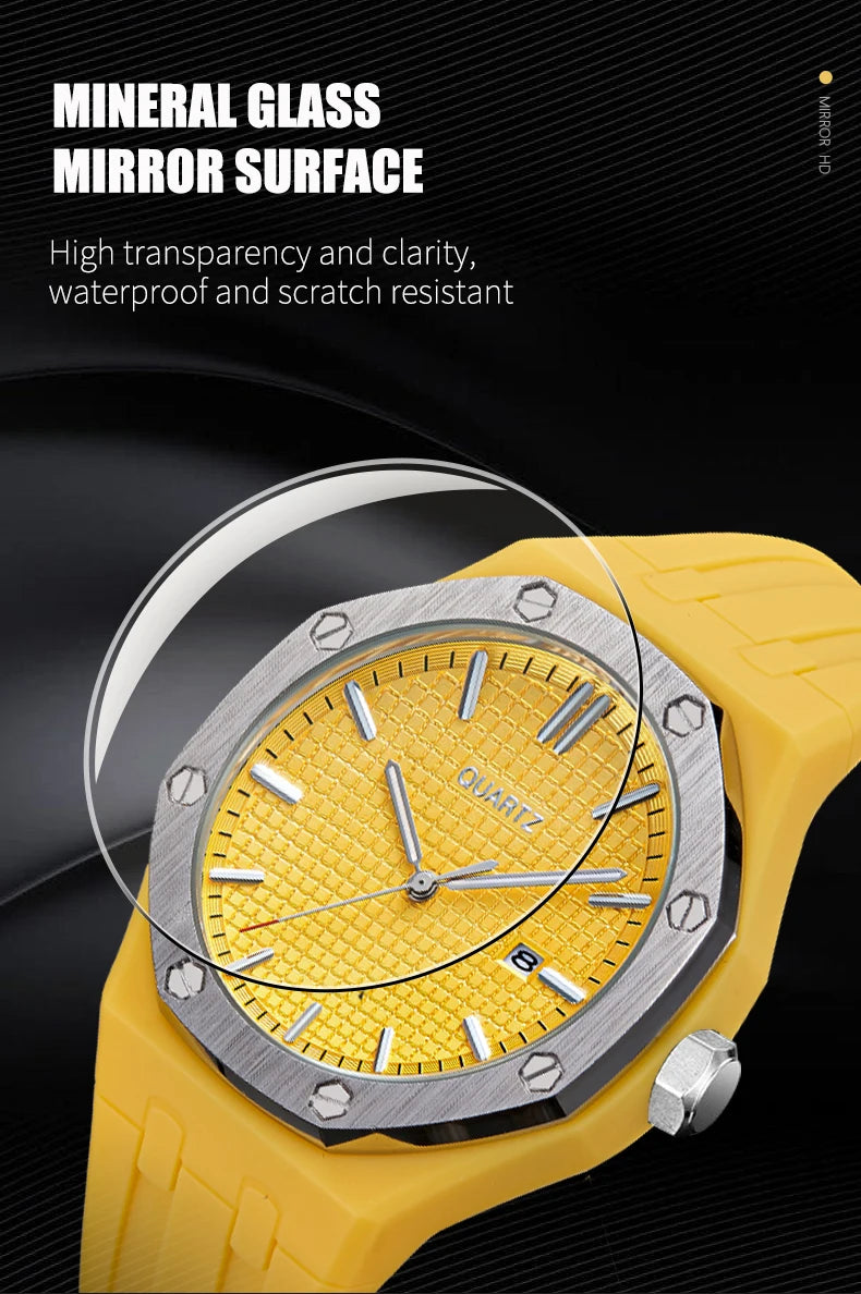 Fashion Men's Quartz Sports Watch Alloy Graduated Dial Silicone Strap Waterproof Quartz Watch with Date Unisex