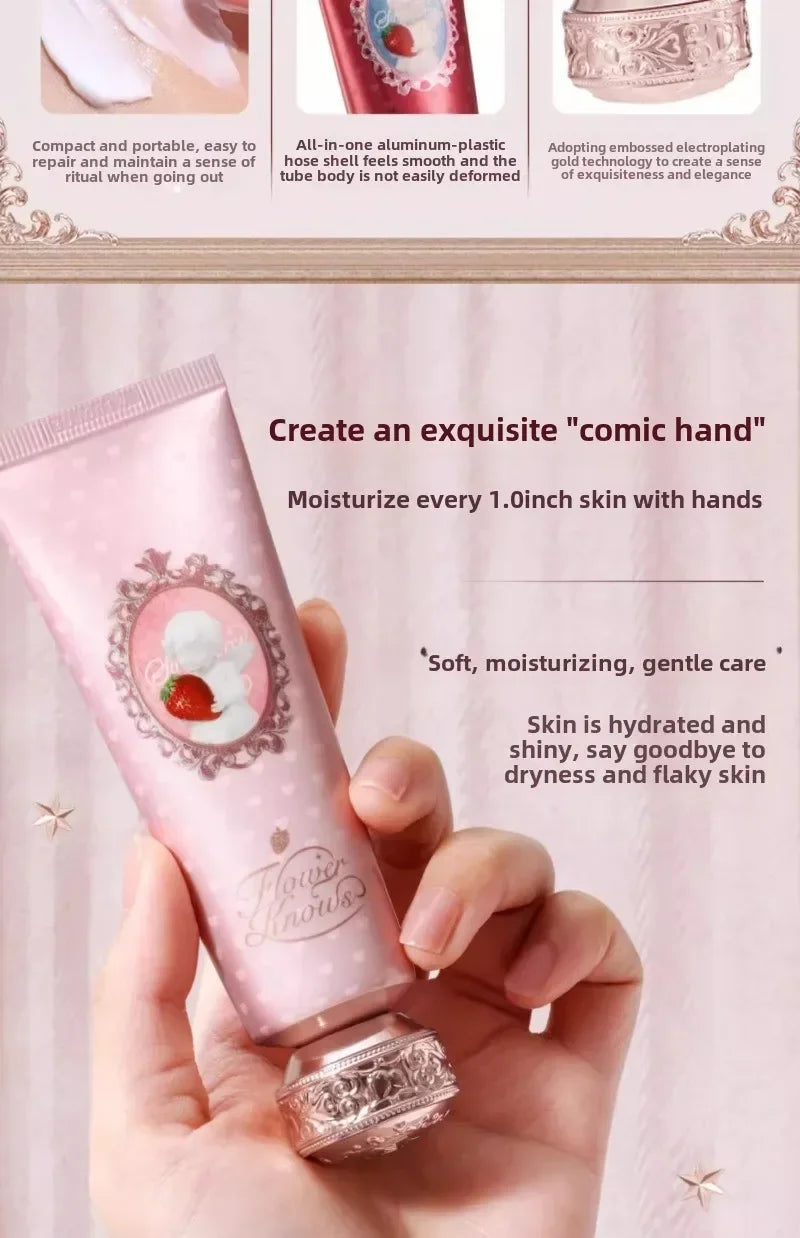 Flower Knows Strawberry Cupid Scented Hand Cream Moisturising & Nourishing Skin Care Lotions For Women Whitening Cream 50ml