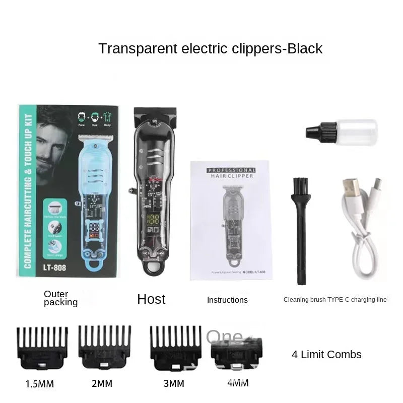 Professional Hair Cutting Machine Rechargeable Transparent Electric Hair Trimmers For Men Cordless Hair Cut Machine