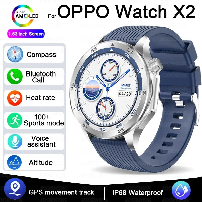 2025 New OPPO X2 Smart Watch Men's GPS Sports IP68 Waterproof Compass Heart Rate Blood Oxygen Bluetooth Call Smartwatches IOS - Wear444