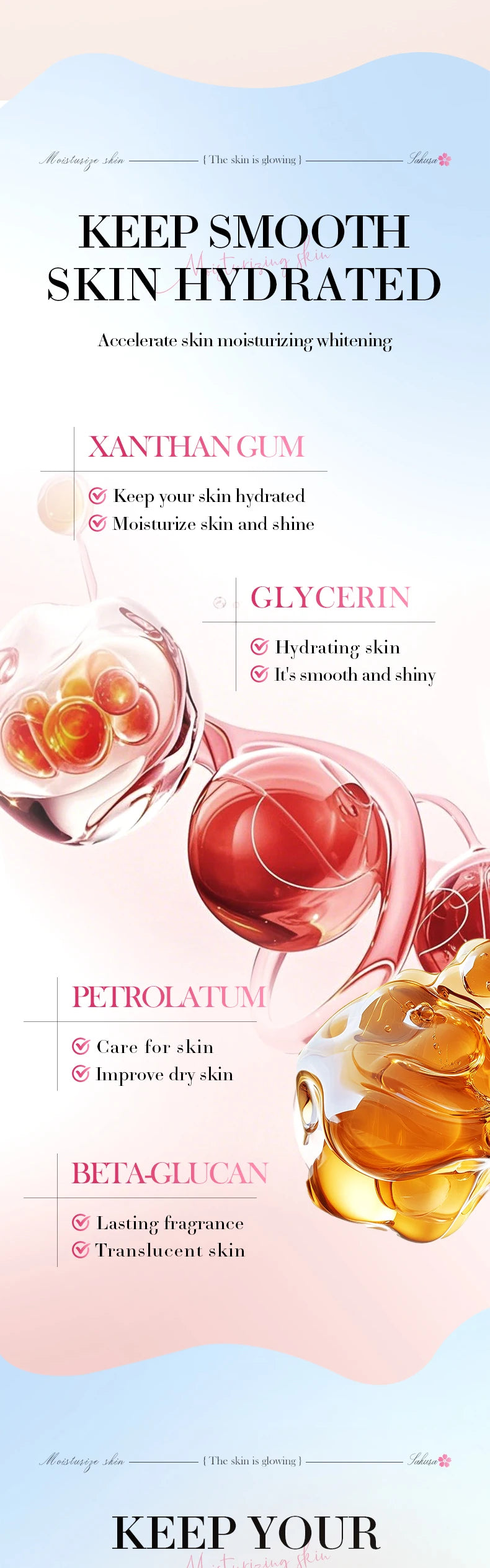 Cherry Blossom Moisture Crystal Glow High Gloss Dating Cherry Blossom Scent Body Lotion Deep Moisturizing Hydrating Body Lotion