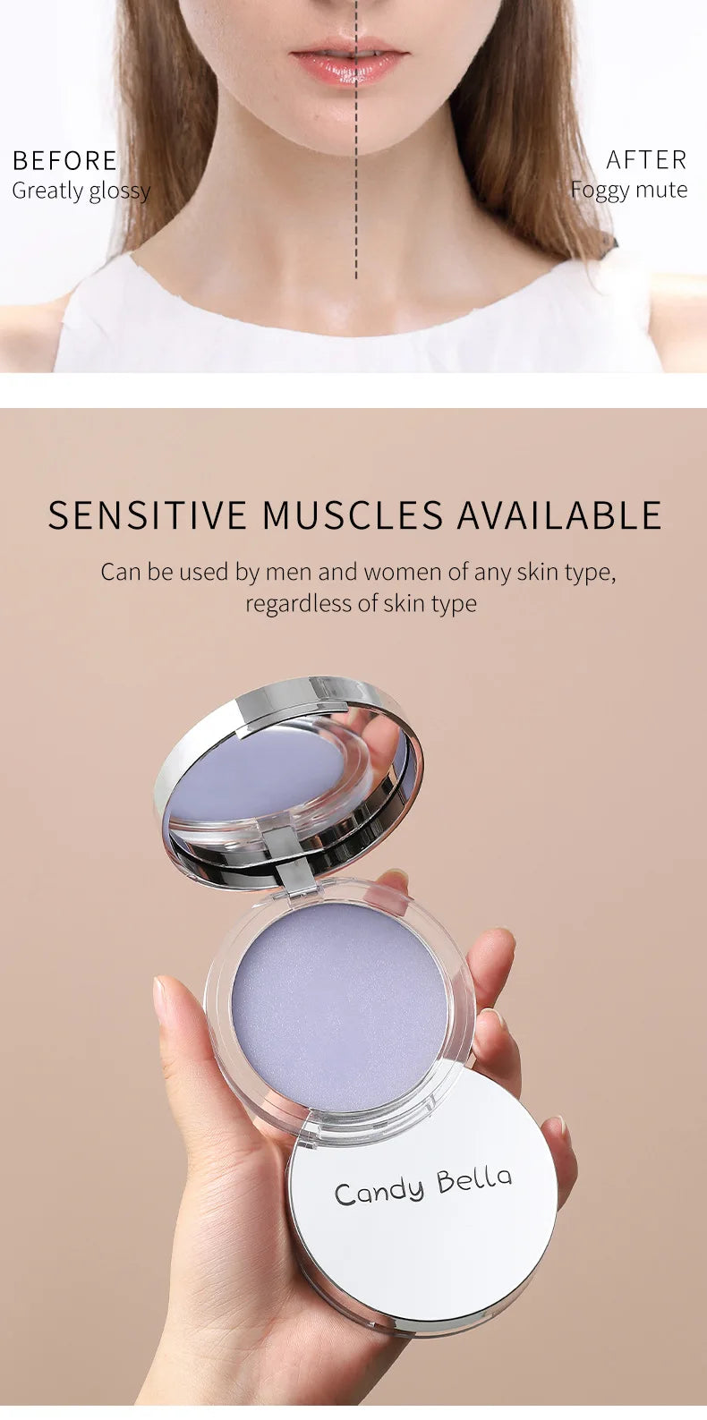 Candy Bella Violet&Blue Cream To Powder Skin-friendly Skin Natural Face Long Lasting Oil-controlling Contouring Powder Cosmetics