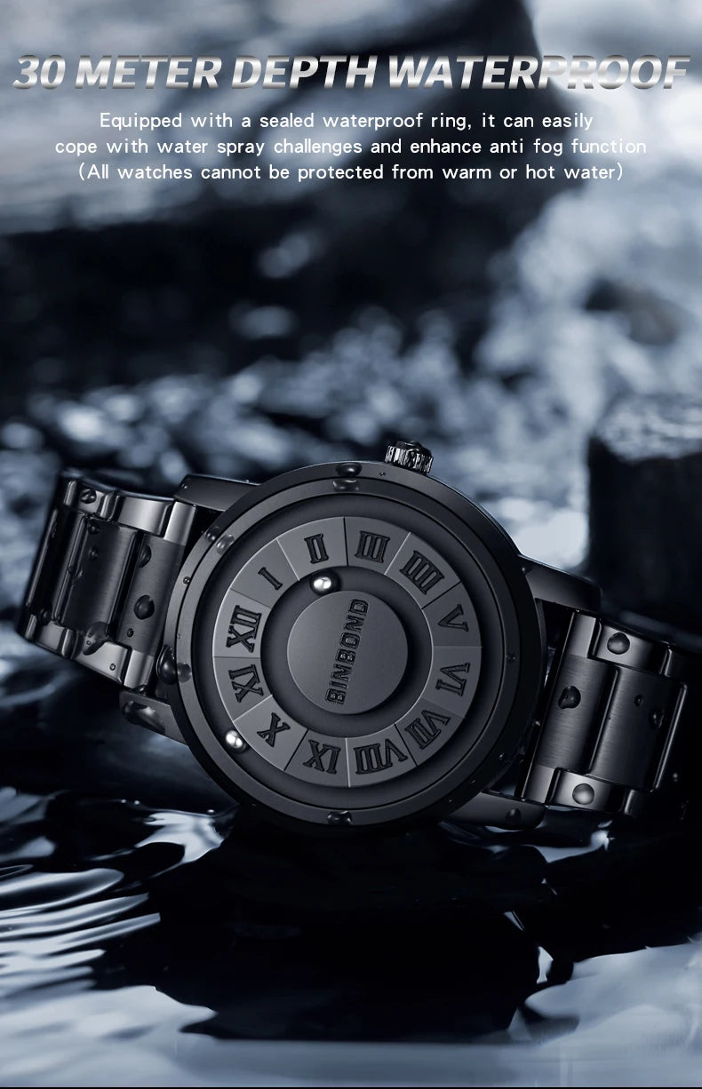 BINBOND Men Quartz Watches Top Brand Luxury Stainless Steel Waterproof Hollow Out Stainless steel Wristwatches Relogio Masculino