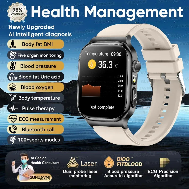 Accurate Measurement Health Smart Watch ECG+PPG Uric Acid Blood Pressure Blood Lipids BT Call Bluetooth Sport tracker Smartwatch - Wear444