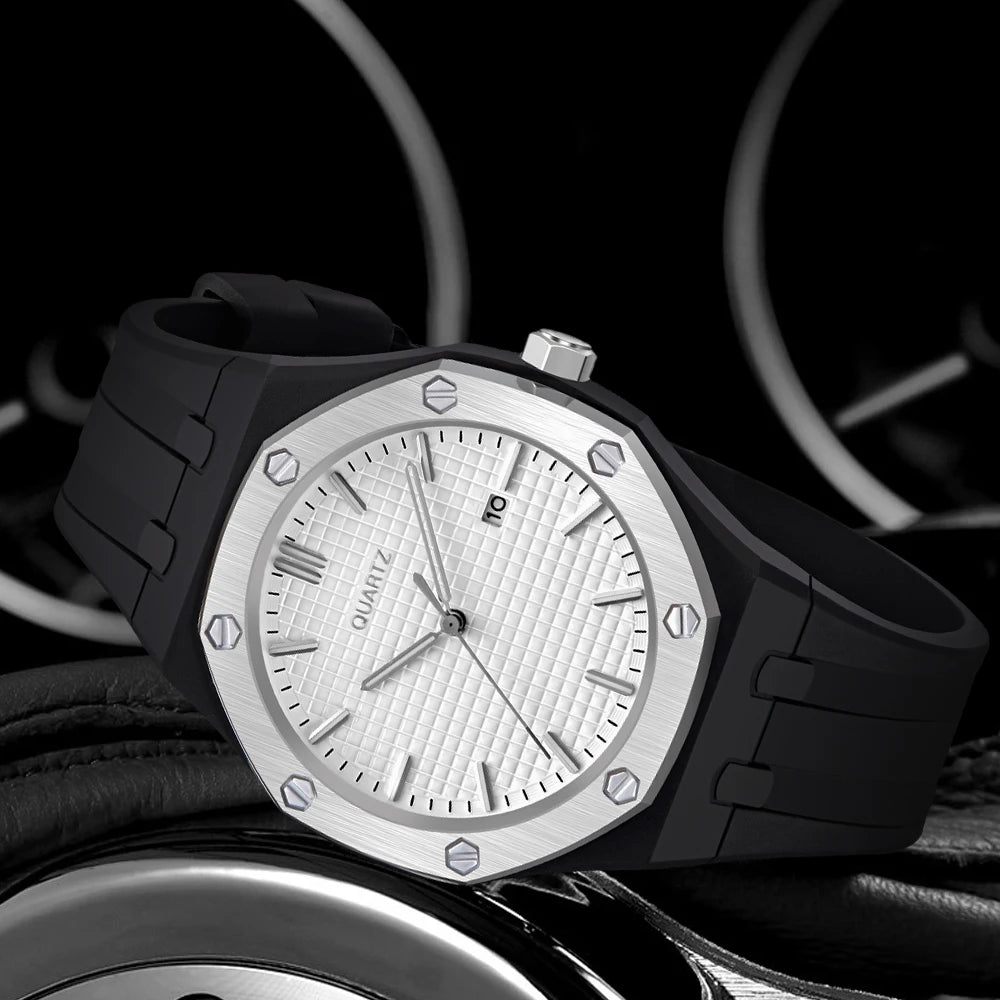 Fashion Men's Quartz Sports Watch Alloy Graduated Dial Silicone Strap Waterproof Quartz Watch with Date Unisex