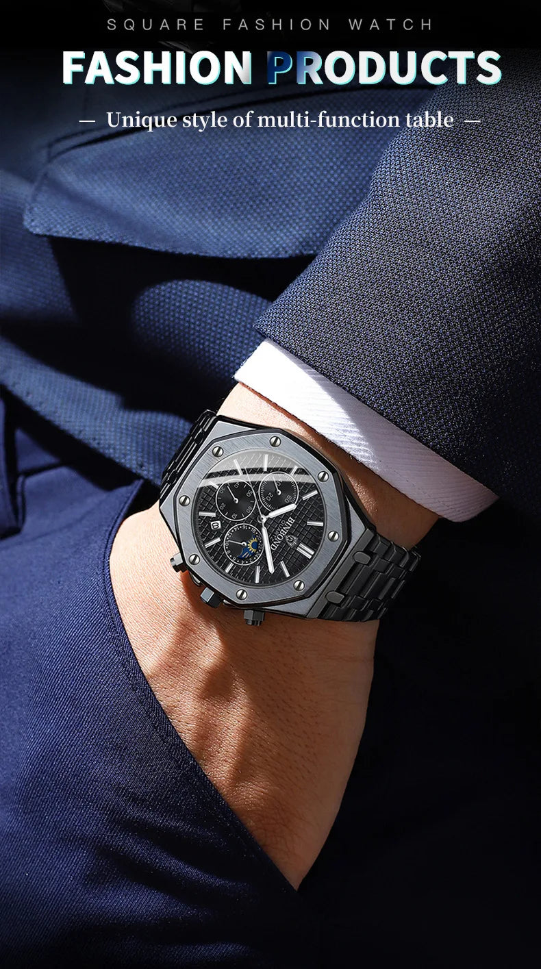 BINBOND Fashion Business Top Luxury Brand Quartz Watch Men Watches Stainless Steel Waterproof Man Wristwatch Relogio Masculino