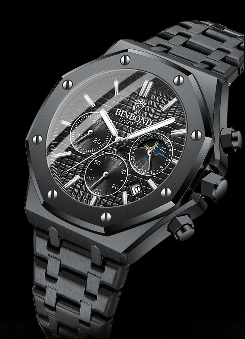BINBOND Fashion Business Top Luxury Brand Quartz Watch Men Watches Stainless Steel Waterproof Man Wristwatch Relogio Masculino