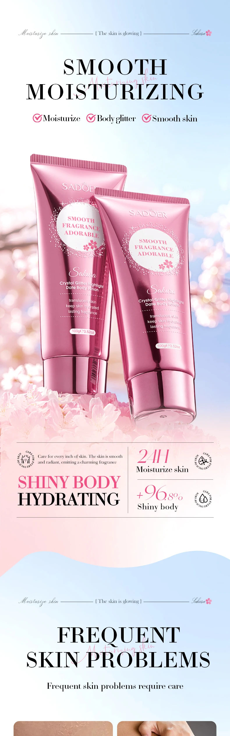 Cherry Blossom Moisture Crystal Glow High Gloss Dating Cherry Blossom Scent Body Lotion Deep Moisturizing Hydrating Body Lotion