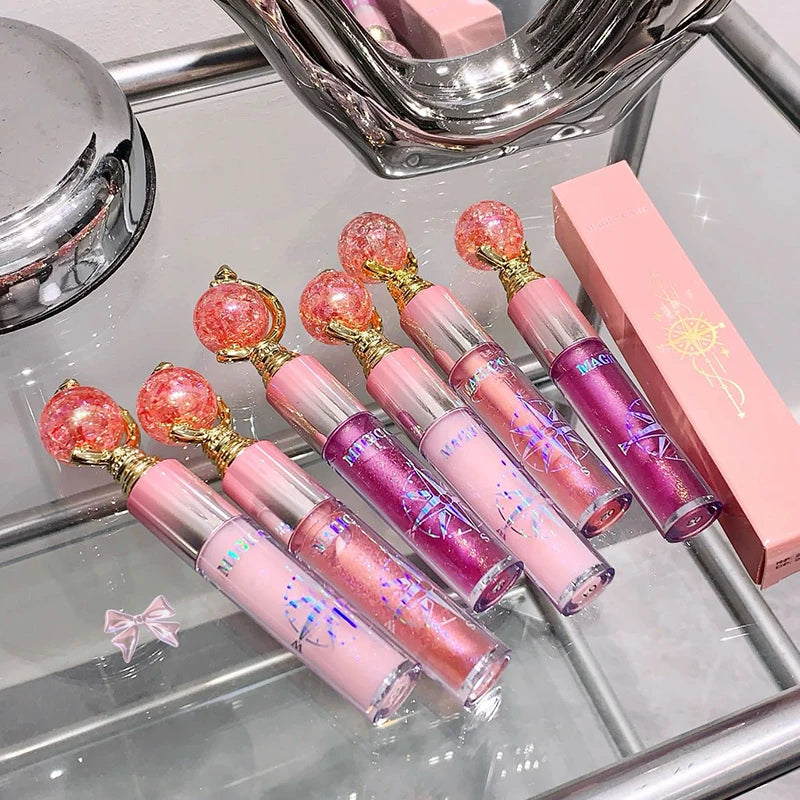 Globe Water Light Lip Gloss Long Lasting Moisturizing Mirror Shimmer Jelly Peach Apricot Reduce Lip Lines Liquid Lipstick Makeup
