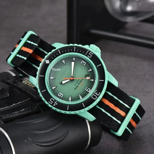 Quartz Watch for Men's Nylon Braided Strap Waterproof Luminous Sports with Chronograph Fashion Wristwatch Male