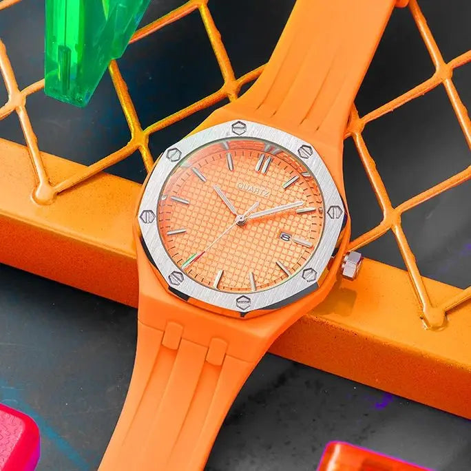 Fashion Men's Quartz Sports Watch Alloy Graduated Dial Silicone Strap Waterproof Quartz Watch with Date Unisex