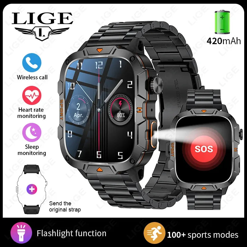 2025 Outdoor Sports Smart Watch GPS Tracker 5ATM Flashlight 1.96" HD Display Screen Bluetooth Call Men Fitness Watches - Wear444