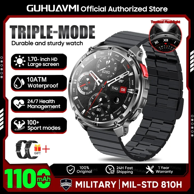 Military Men T-Rex3 Ultra GPS Track Smart Watch 1100mAh Battery Bluetooth Call Waterproof Flashlight Compass Outdoor Smart watch - Wear444