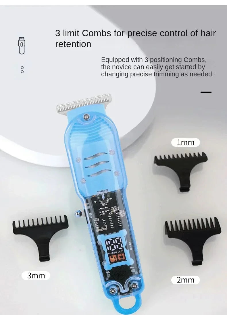Professional Hair Cutting Machine Rechargeable  Clipper Transparent Electric Hair Trimmers For Men Cordless Hair Cut Machine