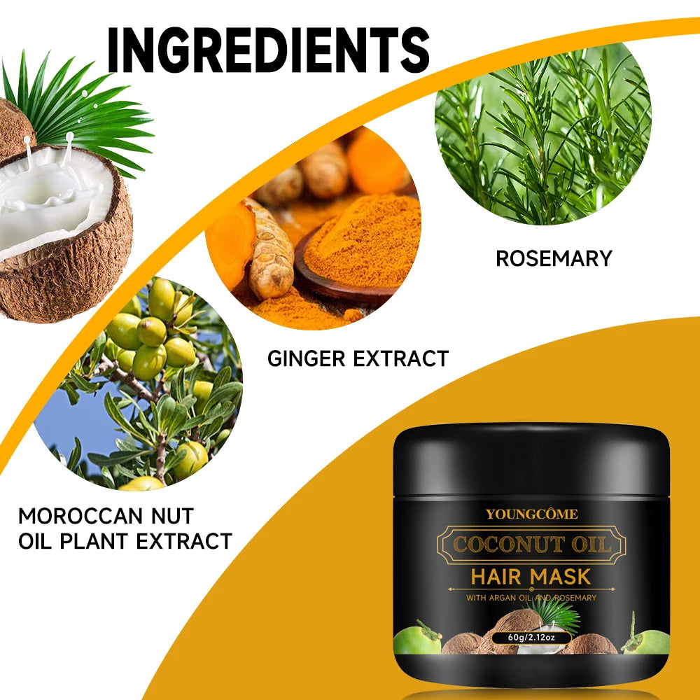Coconut Oil Hair Mask-contains rosemary ginger extracts,moisturizes nourishes hair, roots to tips, suitable for all hair types