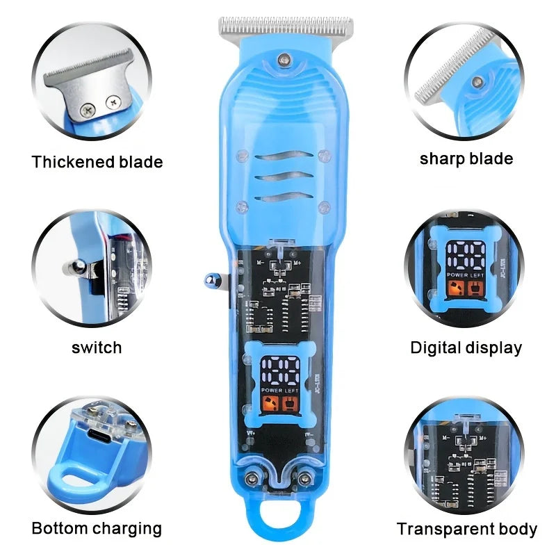 Transparent Body Electric Hair Clipper Professional Trimmer USB Rechargeable Hair Cutting Machine For Men Holiday Gift For Him
