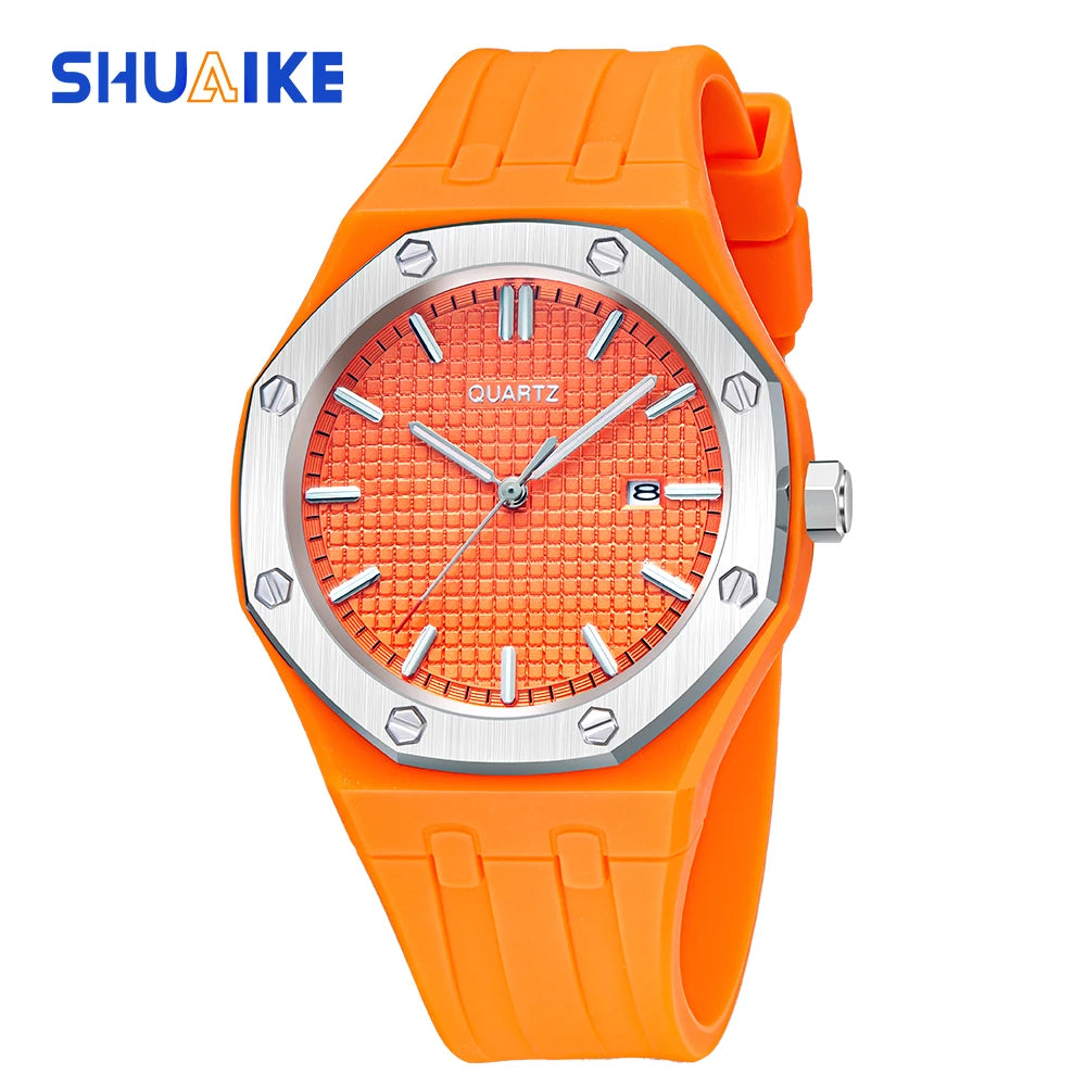 Fashion Men's Quartz Sports Watch Alloy Graduated Dial Silicone Strap Waterproof Quartz Watch with Date Unisex