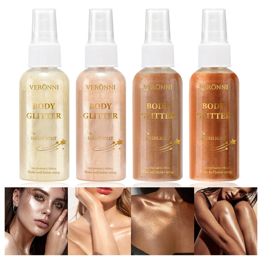 Liquid body highlighting shimmer oil makeup 4 Color Glitter Spray Oil Lotion glow cosmetics Glow Body Glitter Spray Oil Lotion
