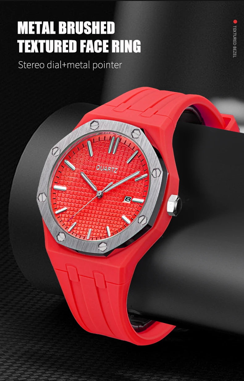 Fashion Men's Quartz Sports Watch Alloy Graduated Dial Silicone Strap Waterproof Quartz Watch with Date Unisex