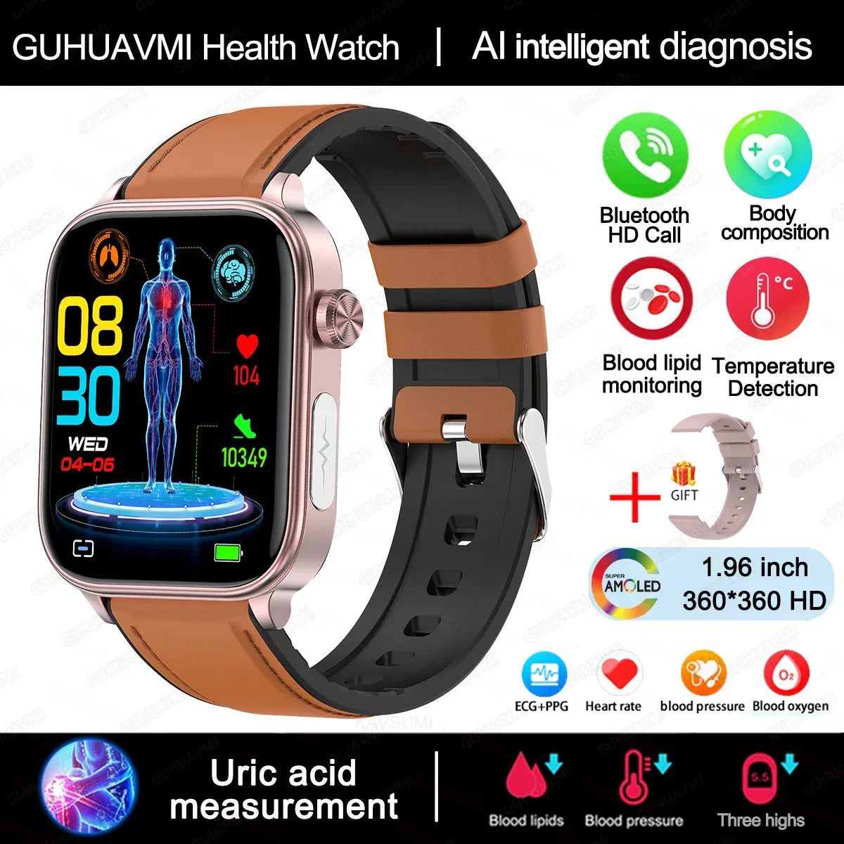 2025 New ECG+PPG Monitoring Smart Watch Women Blood pressure Blood Lipid Uric Acid Women Menstrual Health Tracker Smartwatches - Wear444