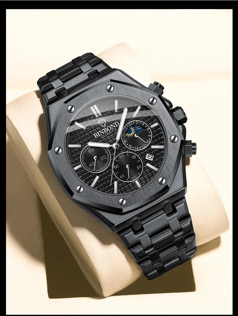BINBOND Fashion Business Top Luxury Brand Quartz Watch Men Watches Stainless Steel Waterproof Man Wristwatch Relogio Masculino