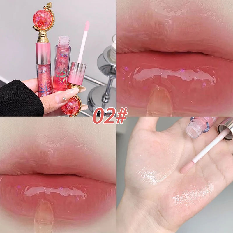 Globe Water Light Lip Gloss Long Lasting Moisturizing Mirror Shimmer Jelly Peach Apricot Reduce Lip Lines Liquid Lipstick Makeup