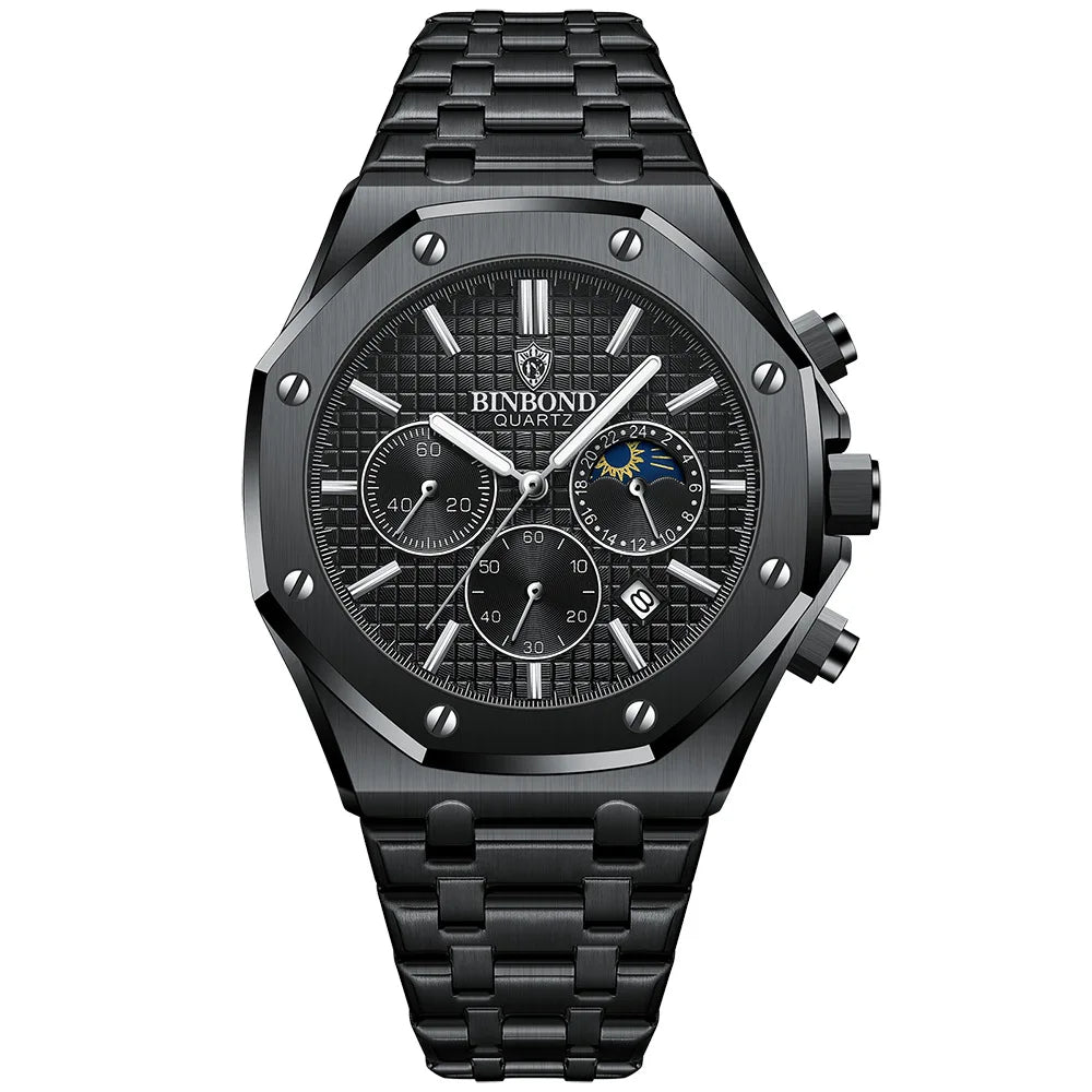 BINBOND Fashion Business Top Luxury Brand Quartz Watch Men Watches Stainless Steel Waterproof Man Wristwatch Relogio Masculino