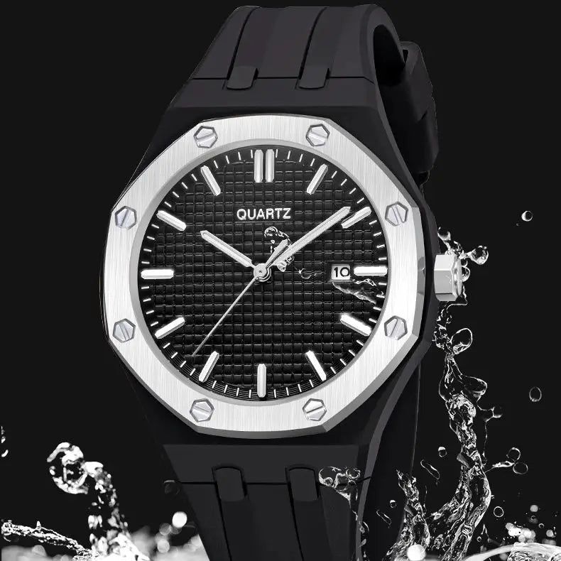 Fashion Men's Quartz Sports Watch Alloy Graduated Dial Silicone Strap Waterproof Quartz Watch with Date Unisex