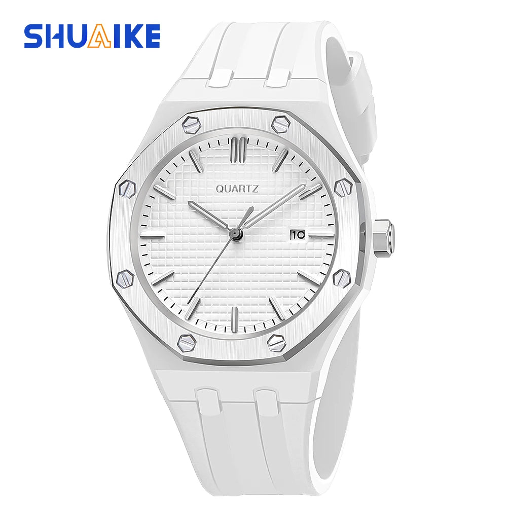 Fashion Men's Quartz Sports Watch Alloy Graduated Dial Silicone Strap Waterproof Quartz Watch with Date Unisex